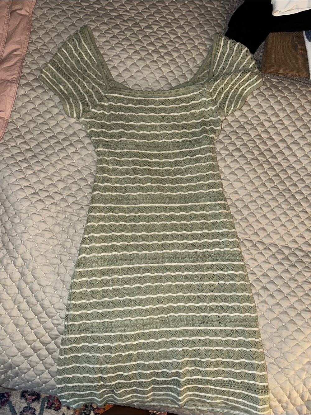 Hollister Olive Green & Cream Striped Knit Mini Dress